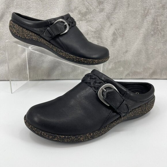 Aetrex Libby Comfort Clog Black Leather Slip On Arch Support - Picture 1 of 9